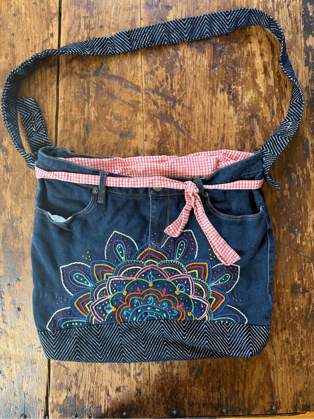 Hand embroidered and upcycled bag